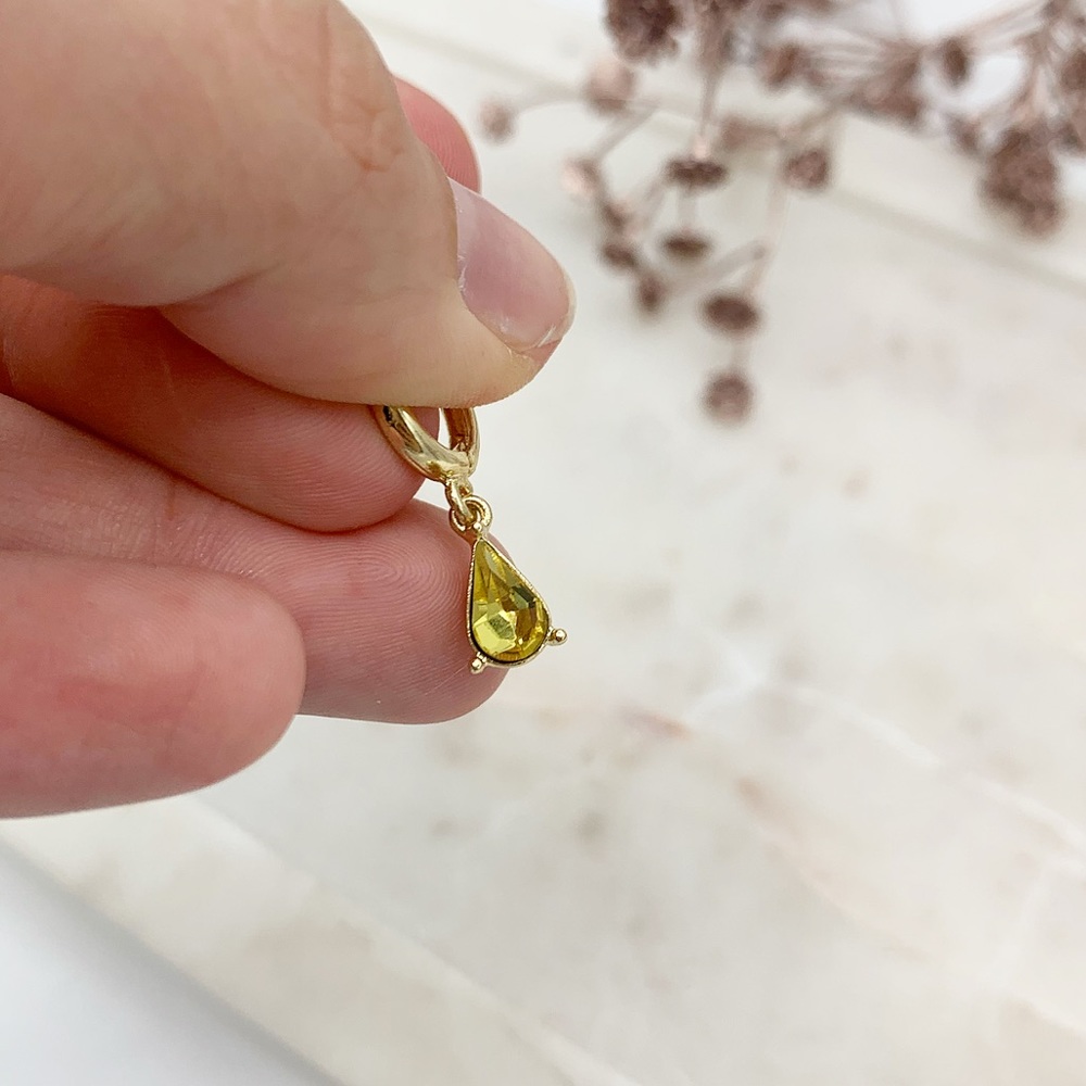 Yellow Teardrop Hoop Earrings Gold